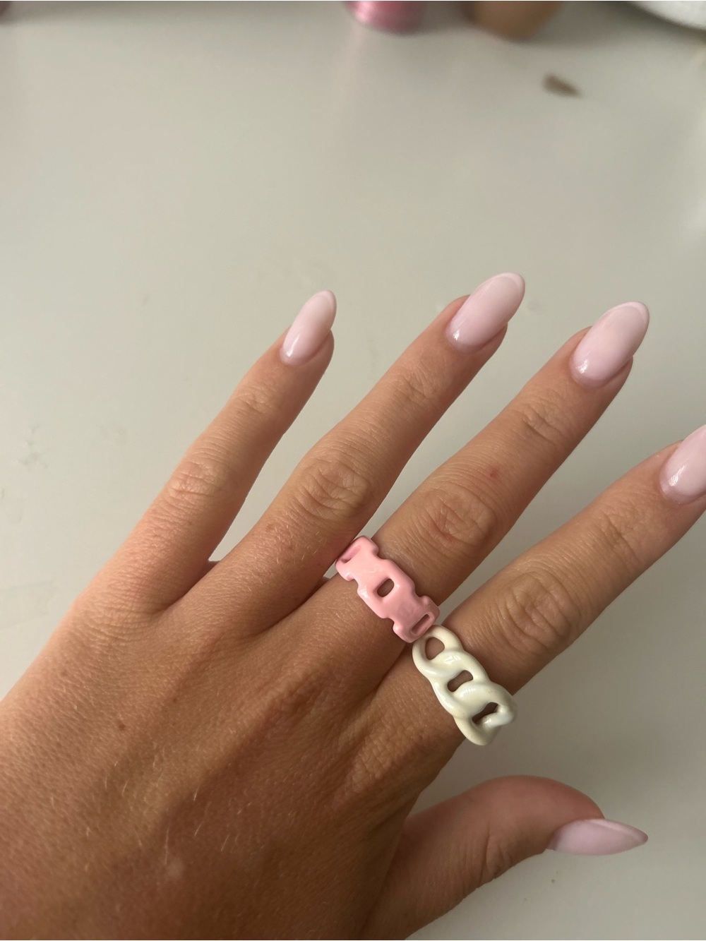Chunky Ceramic Link Rings in Pink and Cream